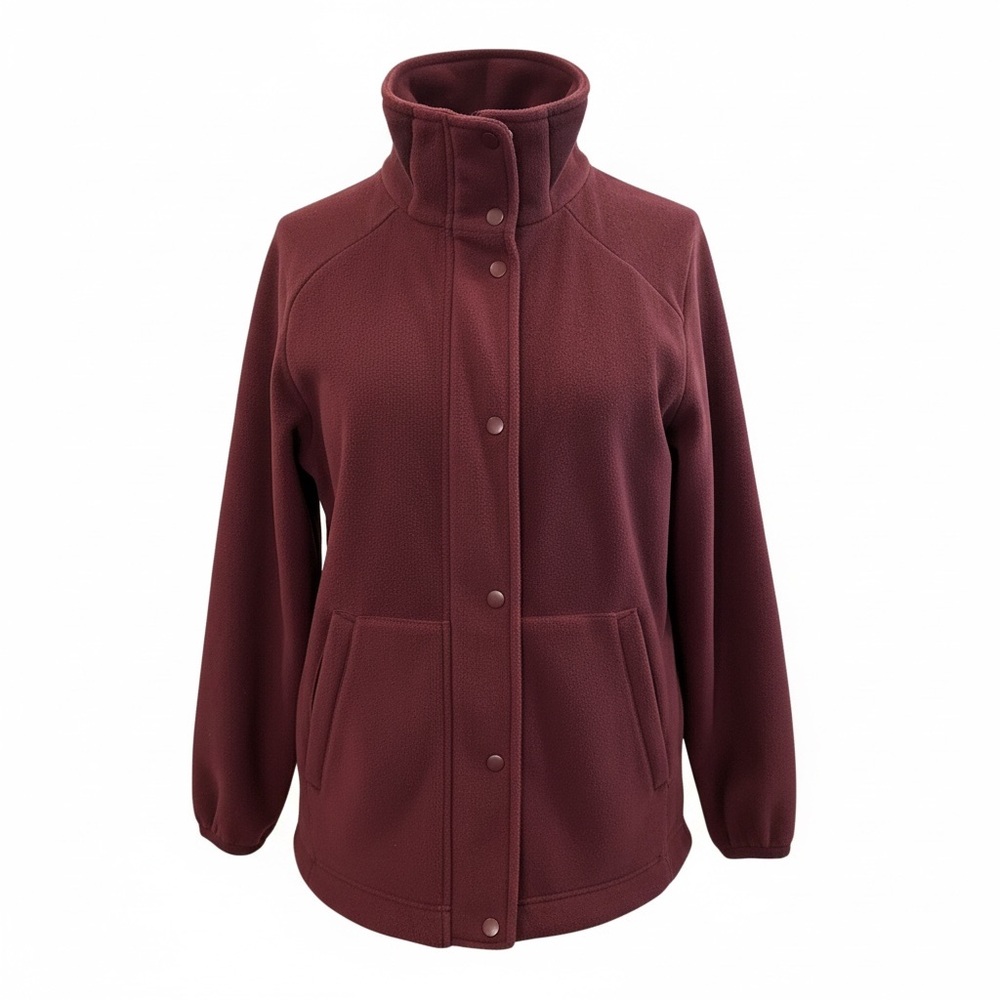 Beyond Yoga Explorer Fleece Jacket Burgundy Snap Front Cozy Women’s